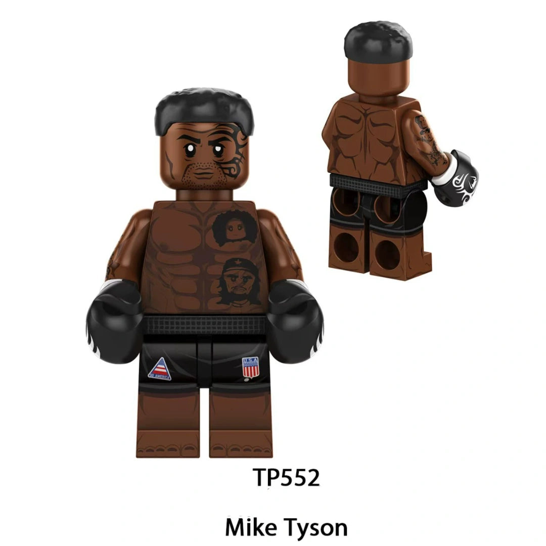 TP552 Mike Tyson Custom-Klemmbausteinfigur mit Boxhandschuhen, Vorder- und Rückansicht